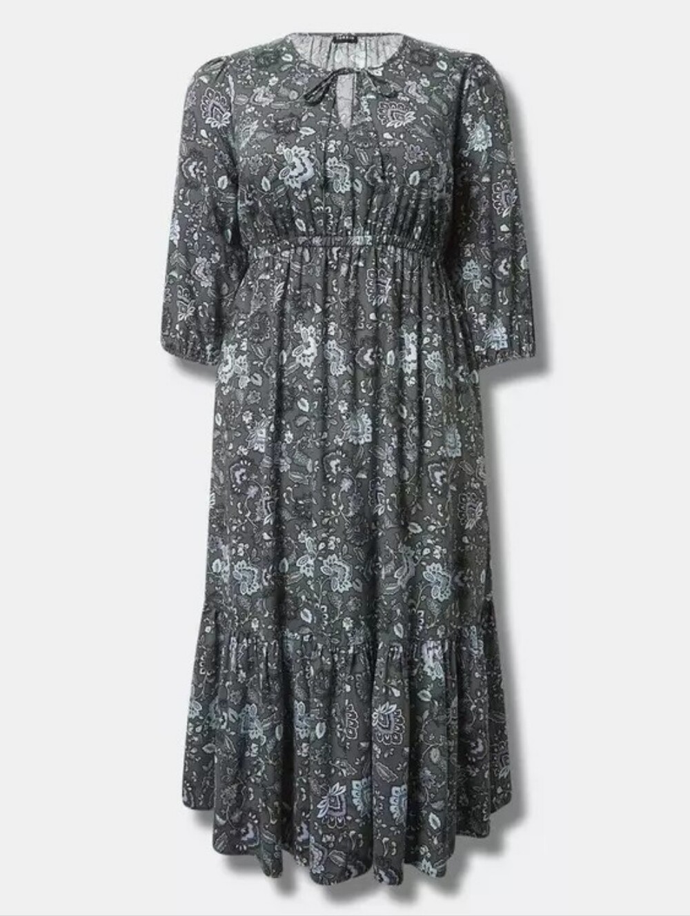 Torrid Gray Tea Length Challis Front Tiered A-line Dress Plus Size 2 2x - Picture 5 of 10
